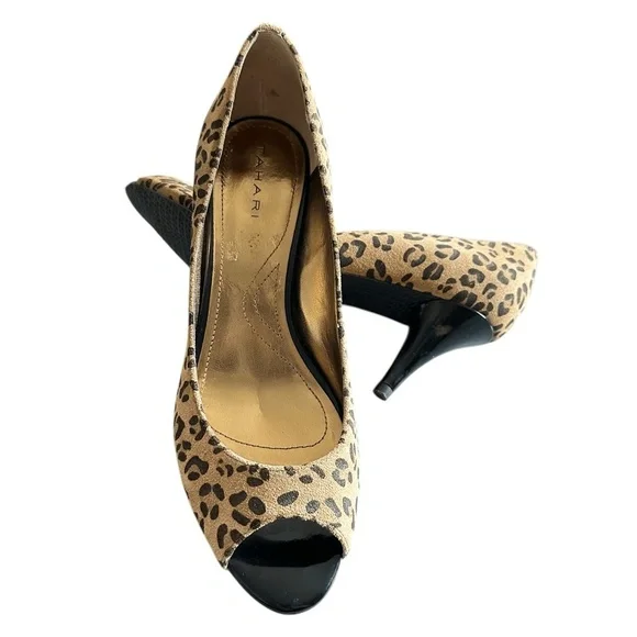 Tahari Peep Toe Heels Pumps Leopard Animal Print Suede High Heel - Picture 4 of 8